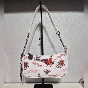 Ed Hardy White and Red Tattoo-Inspired Shoulder Bag